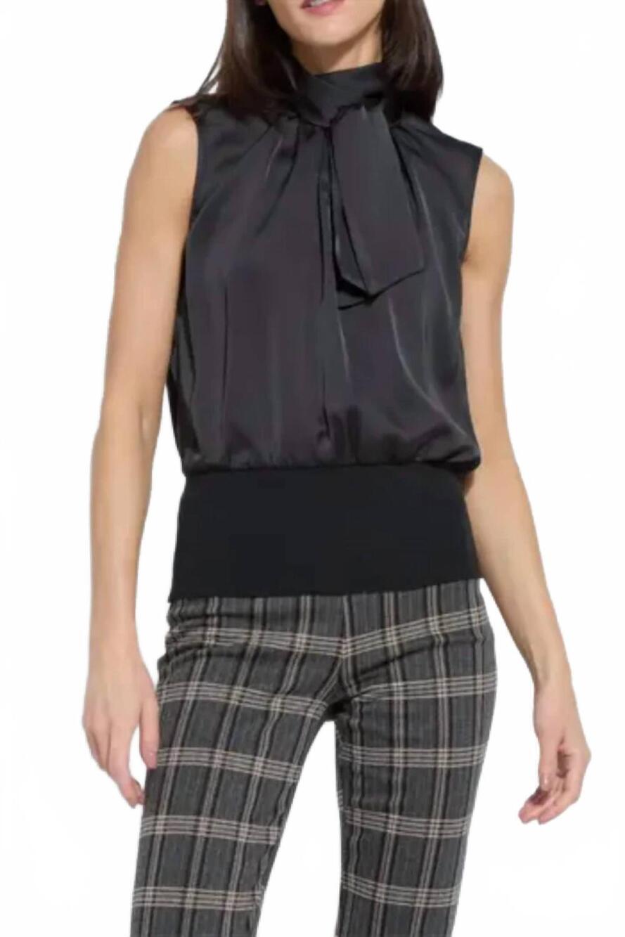 NEW LYSSE indira mixmedia scarf blouse in black